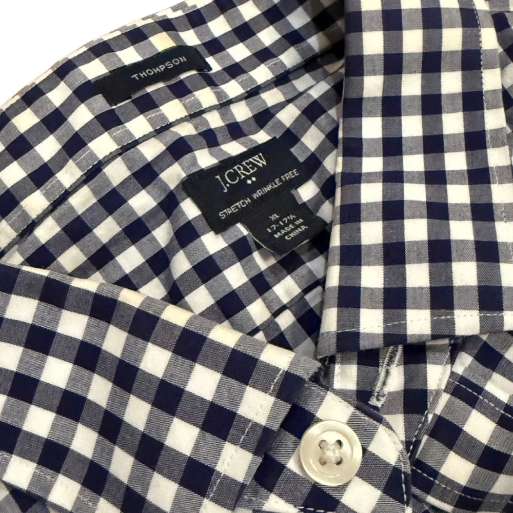 J.Crew‎ Thompson Blue White Gingham Wrinkle Free Shirt Men’s XL